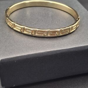 Classic Gold-Tone Greek Key Hinged Bangle Bracelet